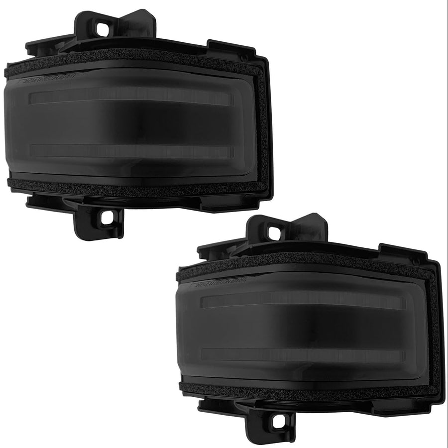 RECON Premium LED Side Mirror Lenses Fits Ford 17-24 F250, F350, F450, F550 w/Amber Daytime Running Lights (DRL), Blinking Turn Signals & White Spot Lights - Smoked Lens