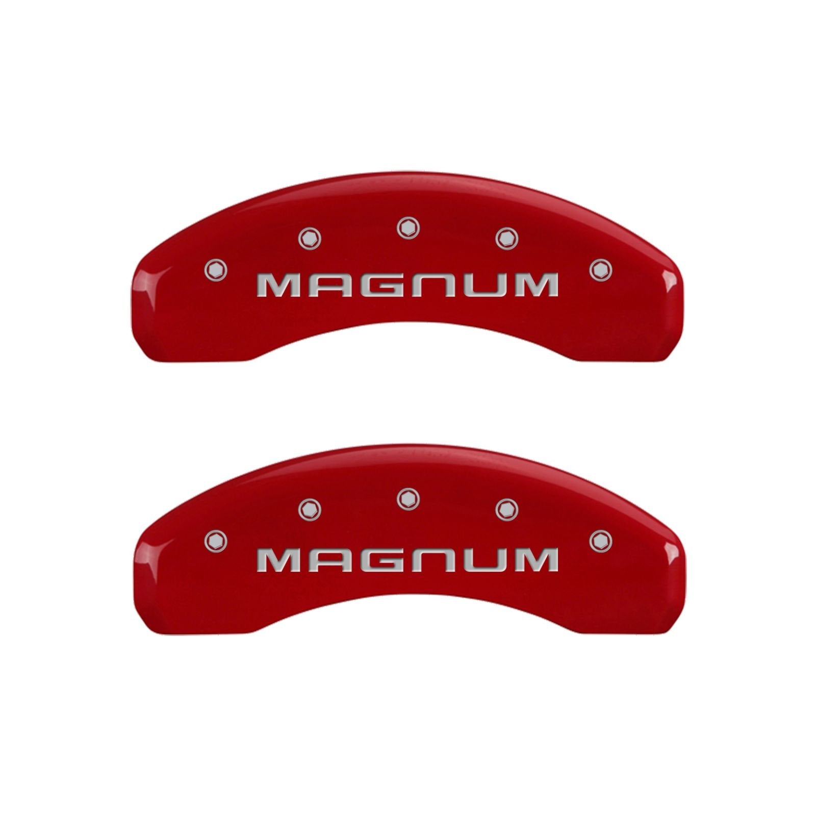 MGP Caliper Covers 'Magnum' Red Powder Coat Finish 12088SMGMRD Engraved Caliper Cover with Silver Characters, (Set of 4)
