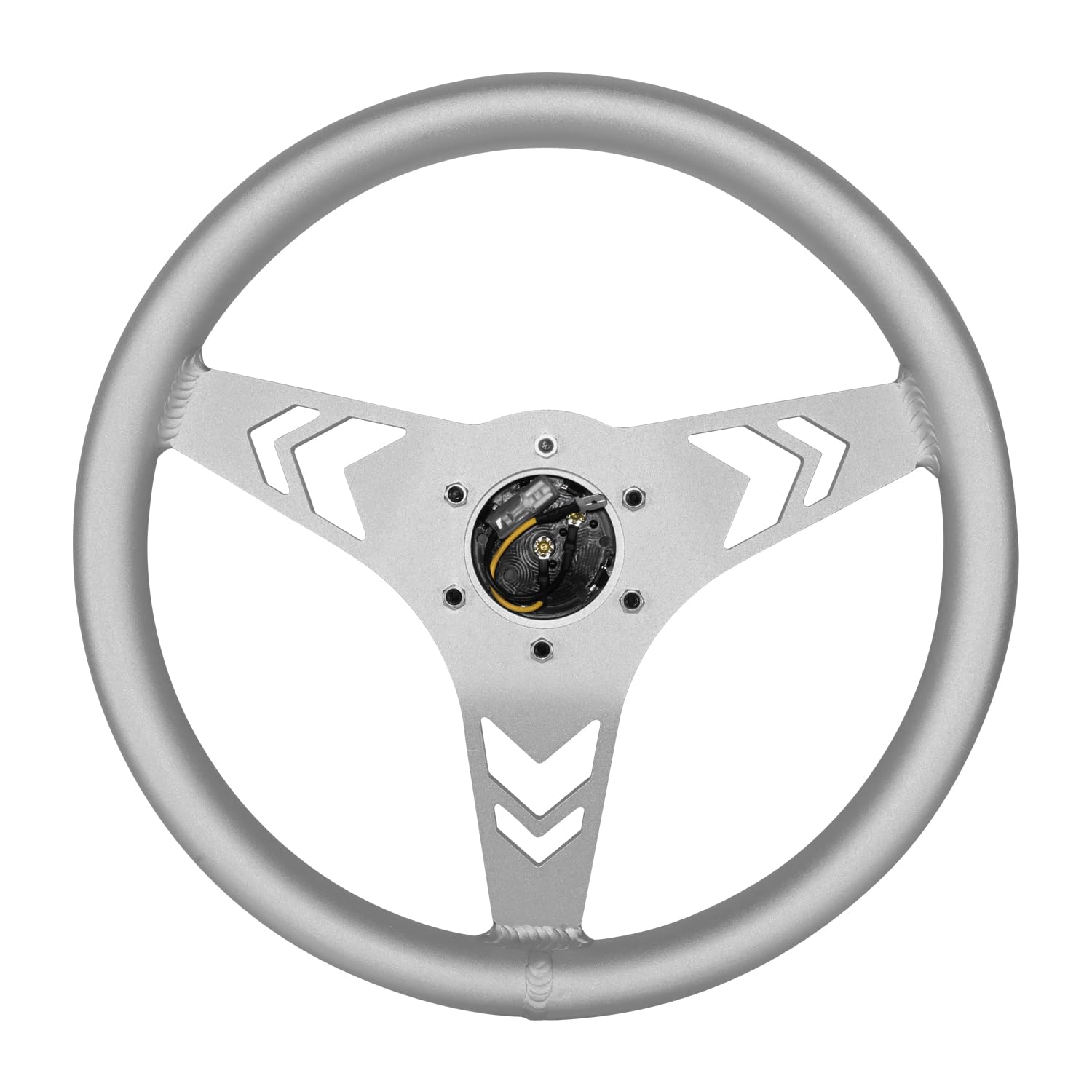 NRG Innovations All Aluminum NRG-RST-070-SL Steering Wheel 330mm - Arow Cutout- Ergonomic Grip- Anadized Silver