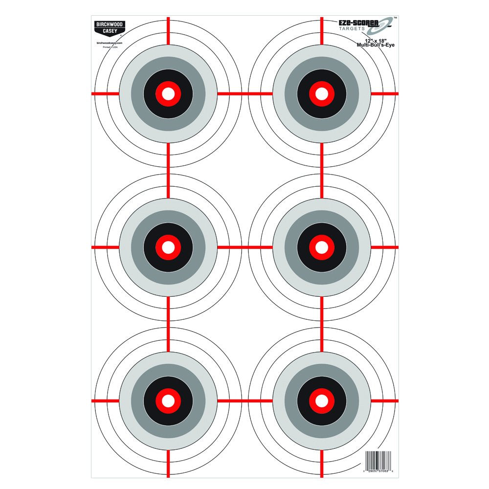 12" x 18" Birchwood Casey Eze-Scorer Multiple Bull's-Eye Shoot-Up Brilliant White Paper Targets for Indoor and Outdoor Use, 100 Targets