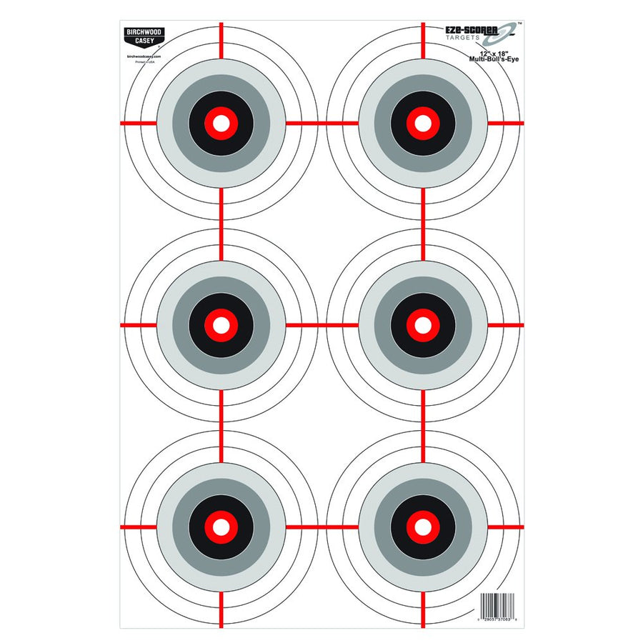 12" x 18" Birchwood Casey Eze-Scorer Multiple Bull's-Eye Shoot-Up Brilliant White Paper Targets for Indoor and Outdoor Use, 100 Targets