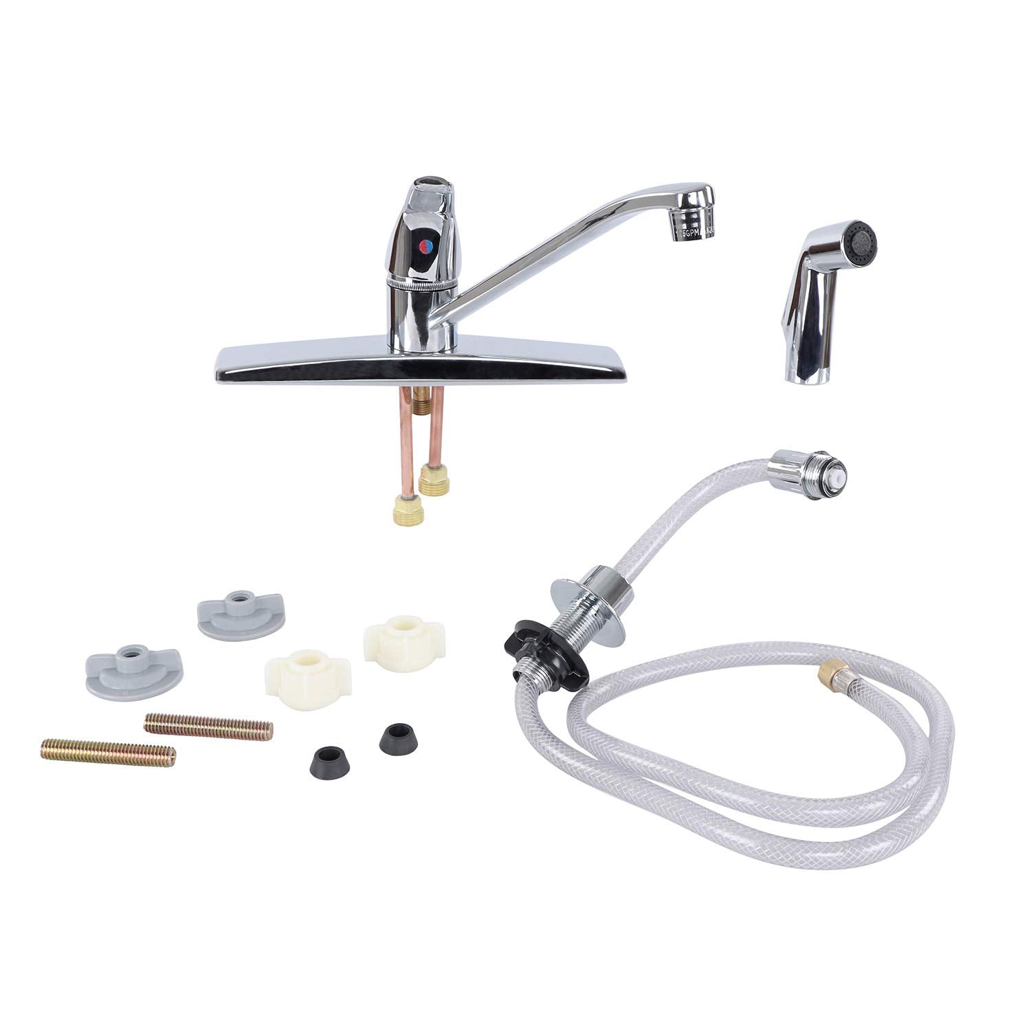 SL801F-4 Empire Faucets 4-Hole Metallic Single Lever Kitchen Faucet with D-Spout Blade Handle & Sprayer - Chrome