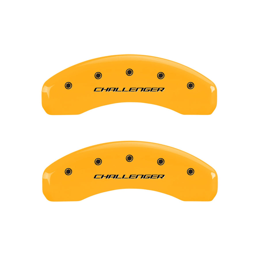 Caliper Covers MGP 12088SCLBYL Yellow (Set of 4, Engraved Front and Rear: Block/Challenger, Yellow powder coat finish, black characters)