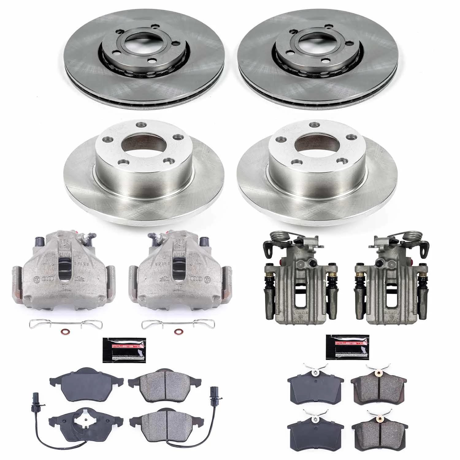 Power Stop KCOE532 Replacement Autospeciality Front and Rear Caliper Kit- OE Rotors, Ceramic Brake Pads, Calipers For Audi A6 Quattro 1998-2001 [Model Specific]
