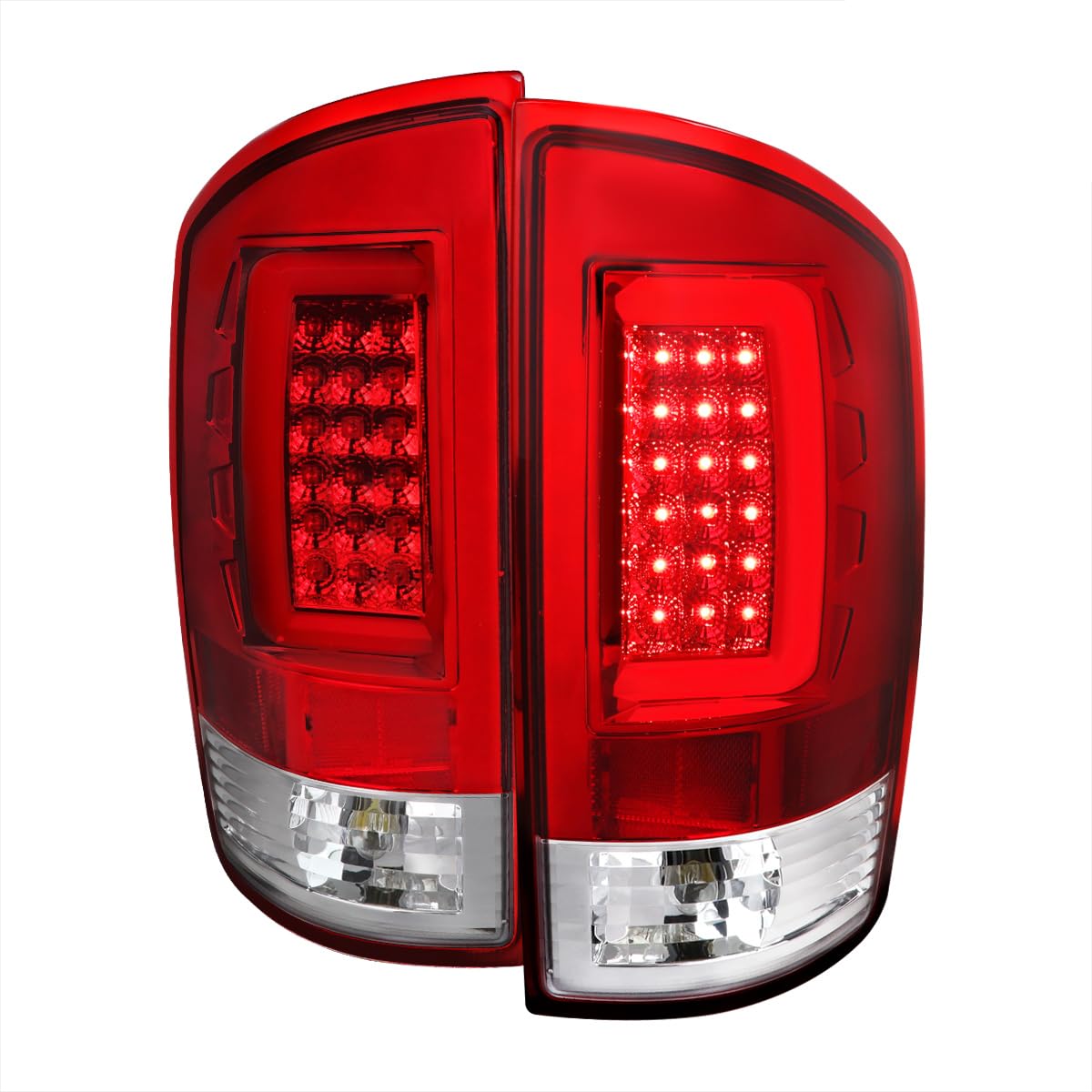 Spec-D Tuning LED Light Bar Tail Lights Red Lens Compatible with 2007-2008 Dodge Ram 1500, 2007-2009 Dodge Ram 2500/3500 Left + Right Pair Assembly