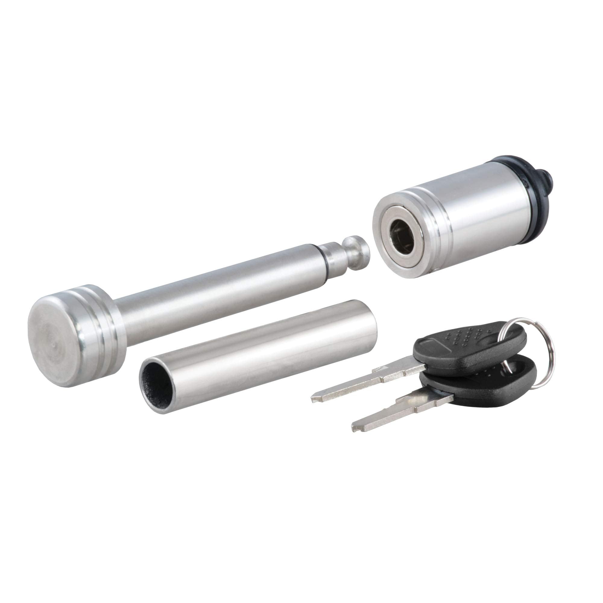 CURT Stainless Steel 23517 Trailer Hitch Lock, 1/2-Inch Pin Diameter, 5/8-Inch Adapter, Fits 1-1/4 or 2-Inch Receiver, Silver