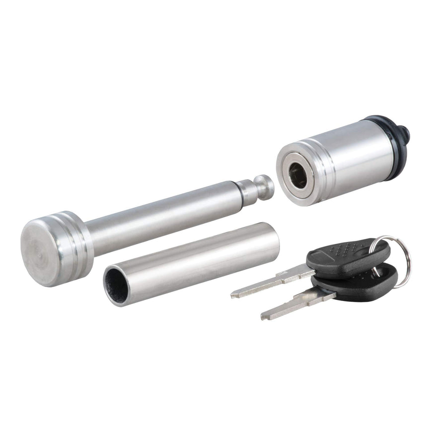 CURT Stainless Steel 23517 Trailer Hitch Lock, 1/2-Inch Pin Diameter, 5/8-Inch Adapter, Fits 1-1/4 or 2-Inch Receiver, Silver
