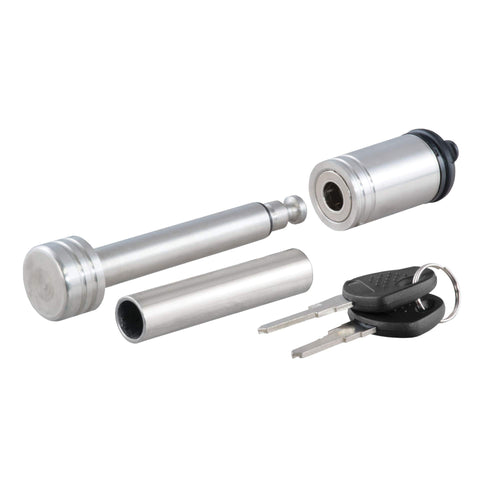 CURT Stainless Steel 23517 Trailer Hitch Lock, 1/2-Inch Pin Diameter, 5/8-Inch Adapter, Fits 1-1/4 or 2-Inch Receiver, Silver