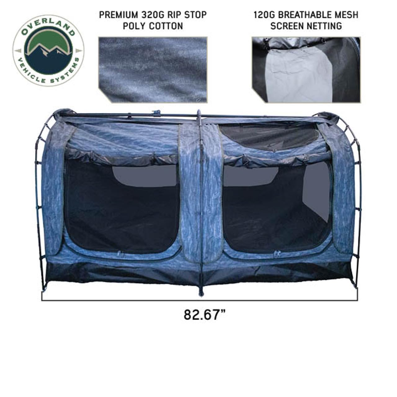 Khumbu 2 Overland Vehicle Systems XD Swag Ground Tent, Grey Body and Black Rainfly - with Internal LED Lighting - Interior Black Out Technology - 320G Rip Stop Material - Mattress Included