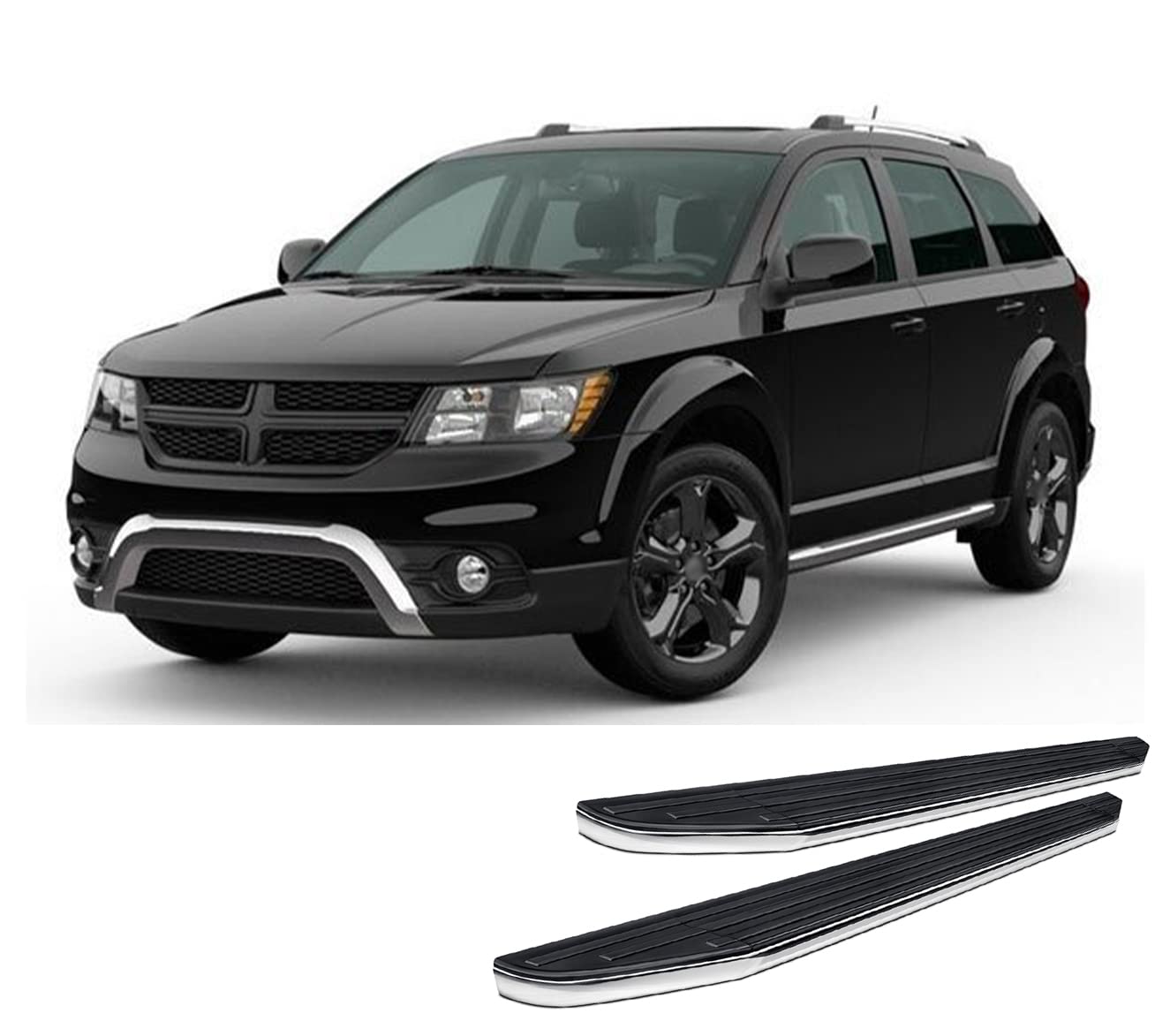 Premium Black Horse Running Boards Compatible with 2009-2020 Dodge Journey-PR-DGJO
