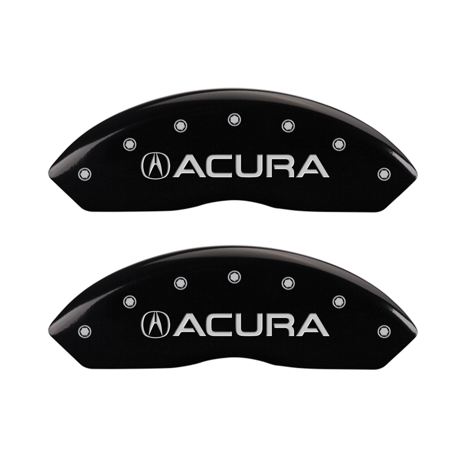 Caliper Covers MGP 39016STSXBK (Black Powder Coat Finish, Engraved Front: Acura - Engraved Rear: TSX, Silver Characters, Set of 4)