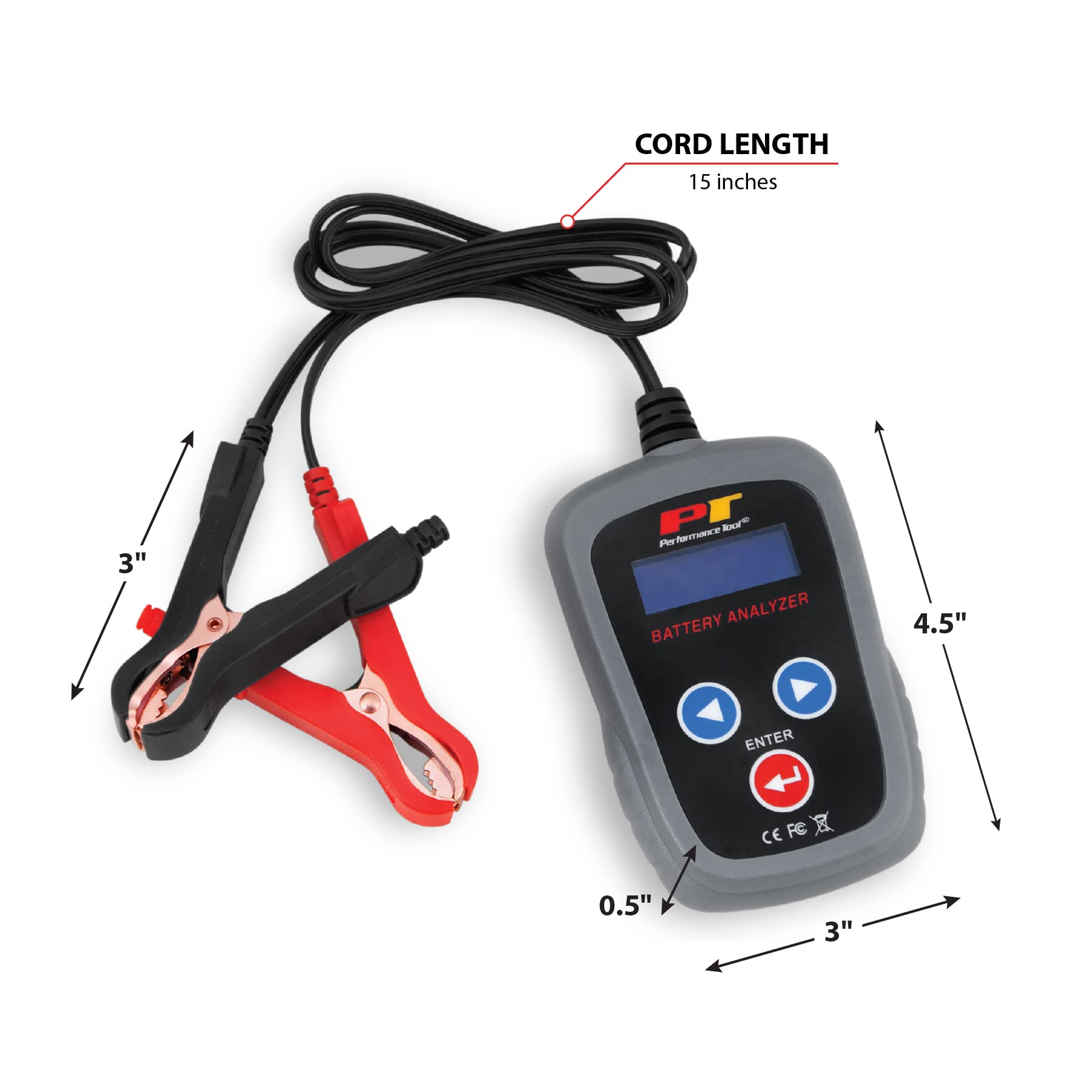 Digital Performance Tool W2998 12 Volt Portable Battery Analyzer (200-1200 Battery Types: LA, AGM, and Vrla), 1 Pack Black