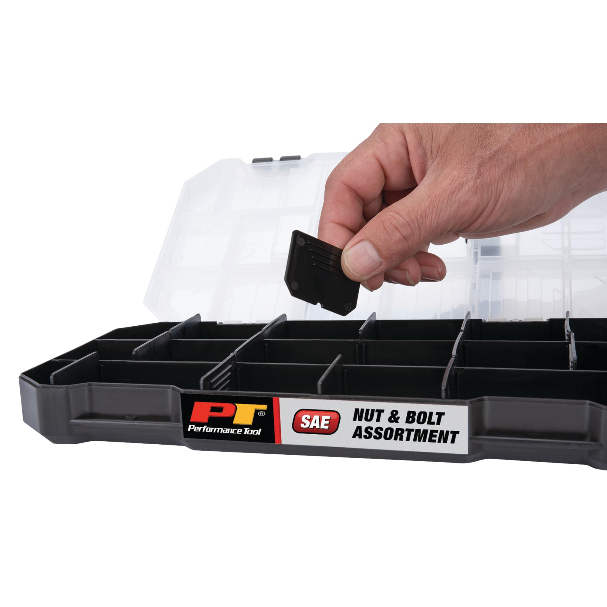 W5263 Performance Tool 1080pc Hardware Assortment Kit with SEA & Metric Nuts, Bolts & Washers, Stacking Interlocking Clear Lid Bins for Maximum Portability