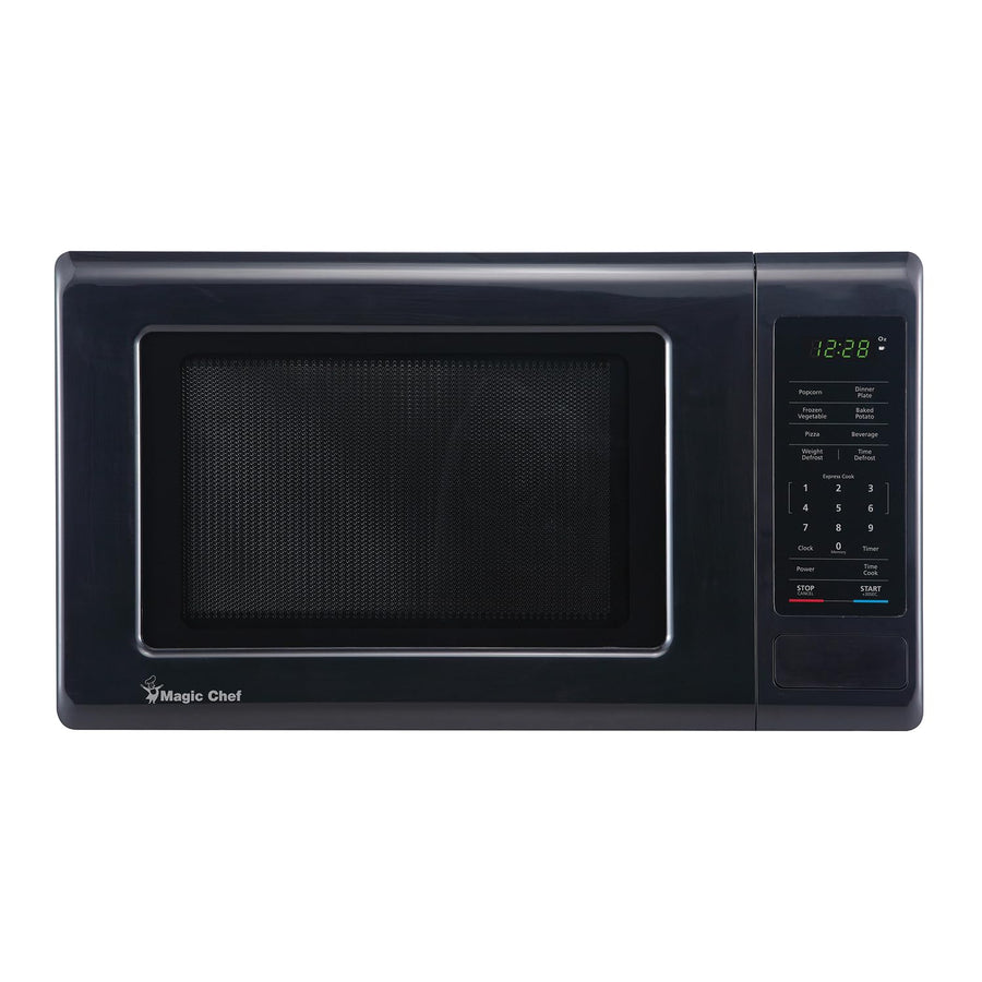 Magic Chef 0.9 Cubic Feet Stainless 900 Watt Countertop Microwave Oven for Compact Spaces with 6 Pre Programmed Cooking Modes, Black