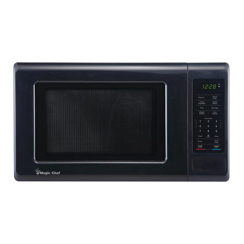 Magic Chef 0.9 Cubic Feet Stainless 900 Watt Countertop Microwave Oven for Compact Spaces with 6 Pre Programmed Cooking Modes, Black