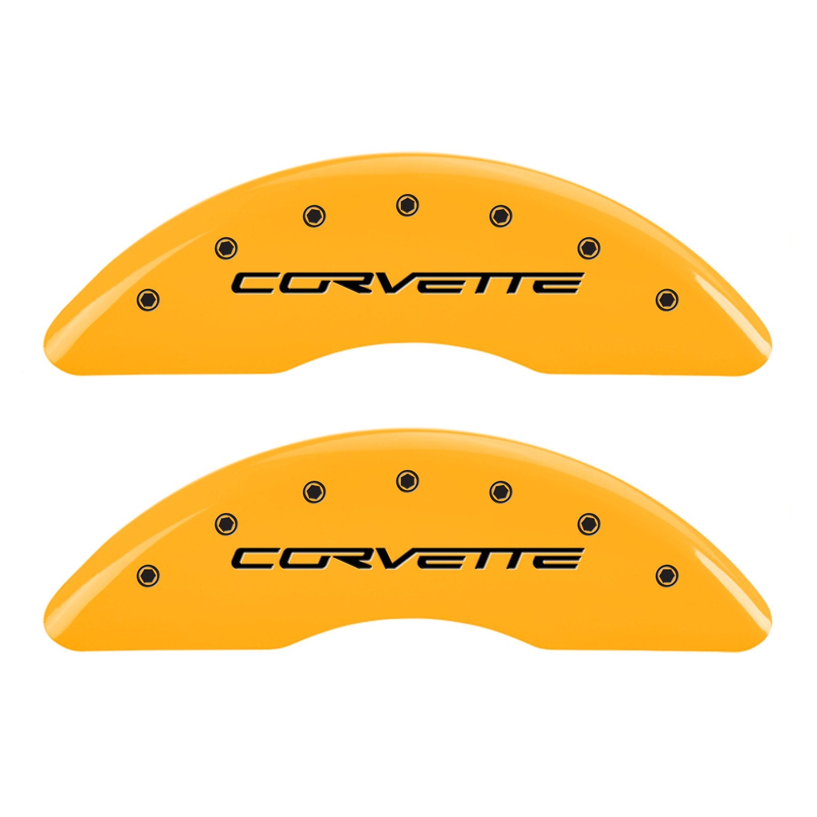 MGP 13083SCZ6YL Caliper Covers Yellow (Set of 4, Engraved Front: C6/Corvette - Engraved Rear: C6/Z06, Yellow powder coat finish, black characters)