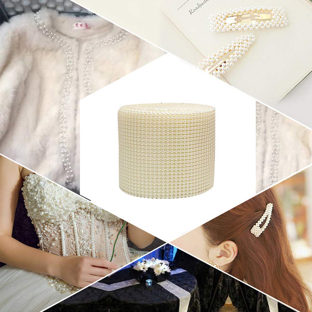 10 Yards JEWELEADER 4mm Half Pearl Ribbon 24 Rows Ivory ABS Plastic Imitation Pearl Mesh Wrap Roll 110mm Wide for Wedding Party Vase Home Holiday Decoration DIY Crafts