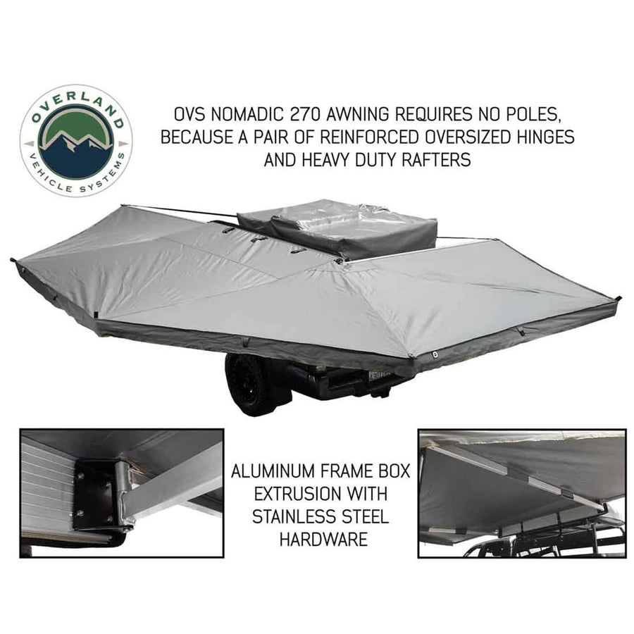 HD Nomadic 270 - Overland Vehicle Systems Awning, Wall 1, 2 & 3, Driver Side, Grey Body, Green Trim & Black Travel Cover