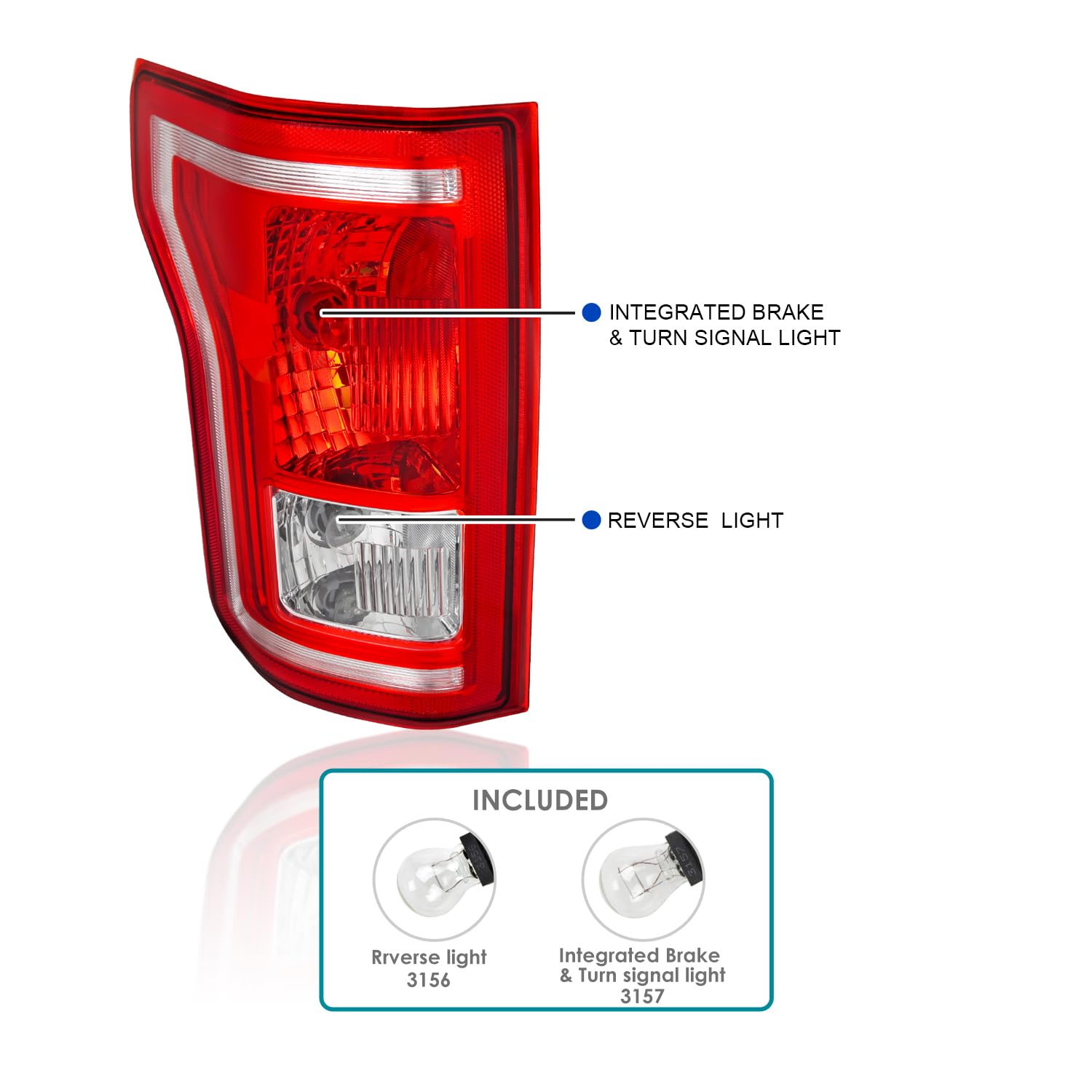 Left Driver Side SPEC-D TUNING Red Factory Style Tail Light Compatible with 2015-2017 Ford F150 F-150 Truck