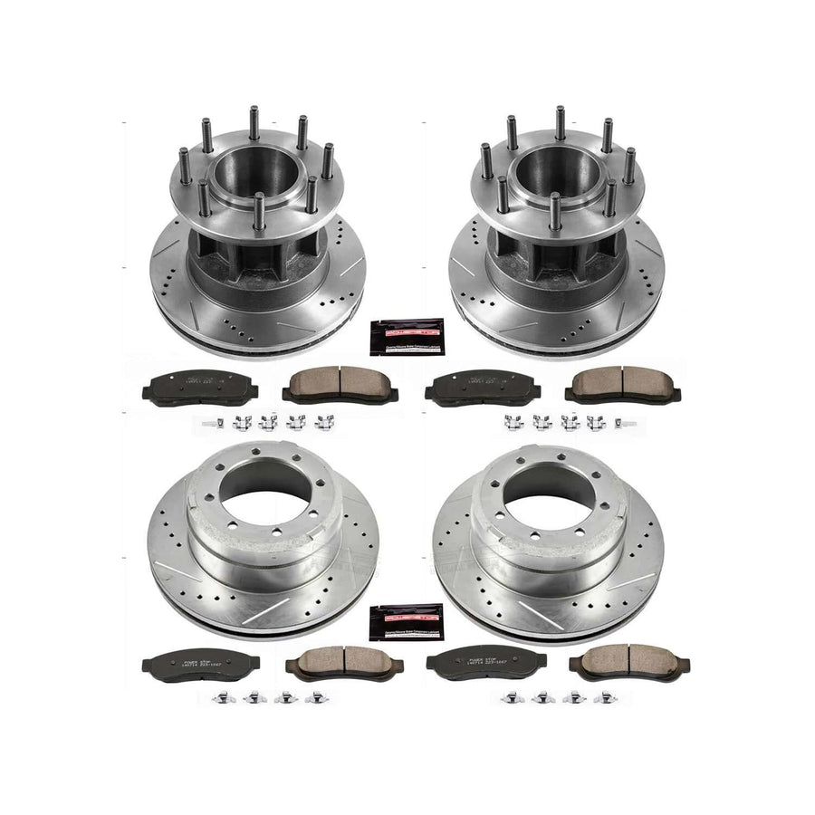 Power Stop K4034 Z23 Carbon Fiber Brake Pads Front and Rear with Drilled & Slotted Brake Rotors Kit For Ford F-350 Super Duty 2005-2007 [Model Specific]