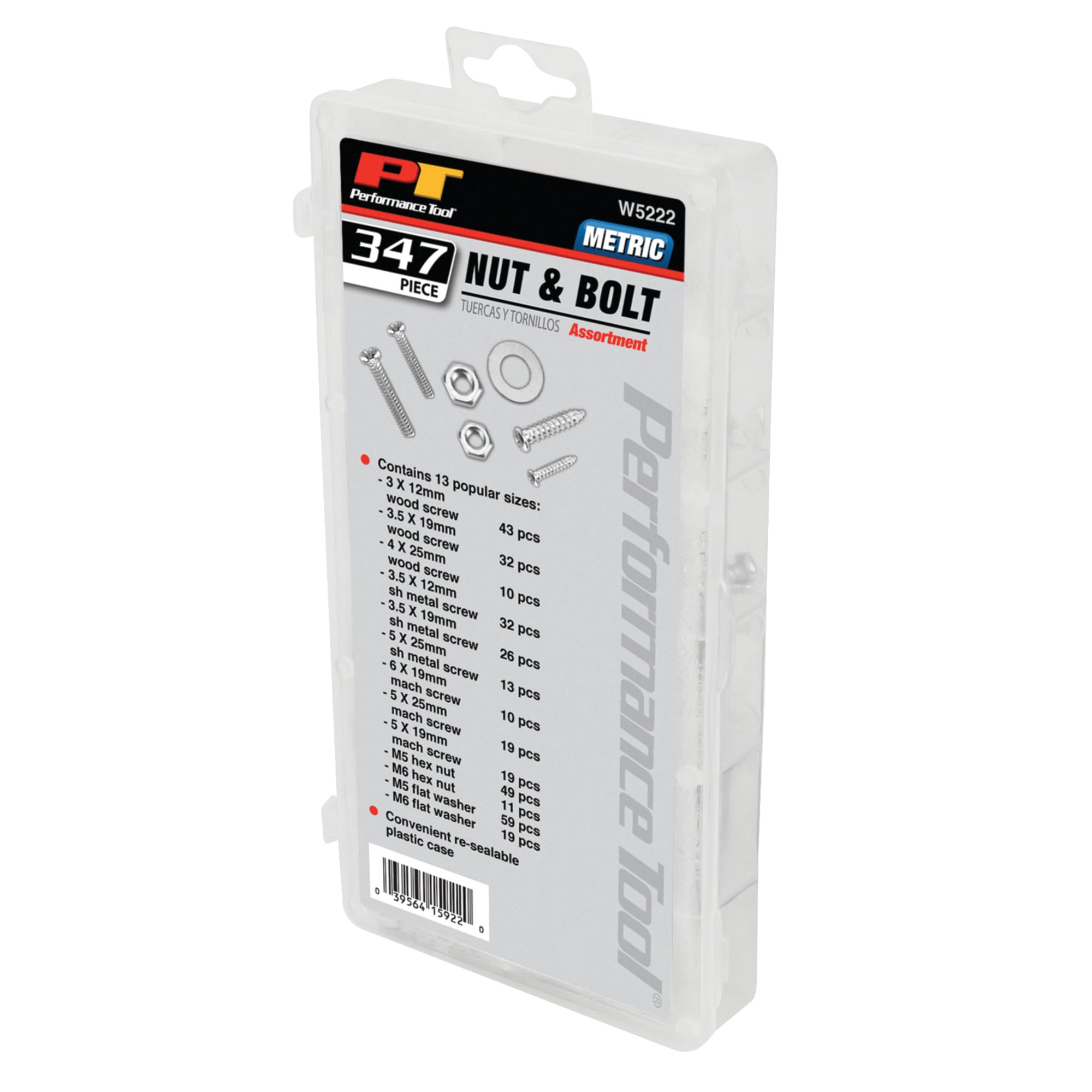 W5222 Performance Tool 347pc Metric Nut Bolt Assortment With Case