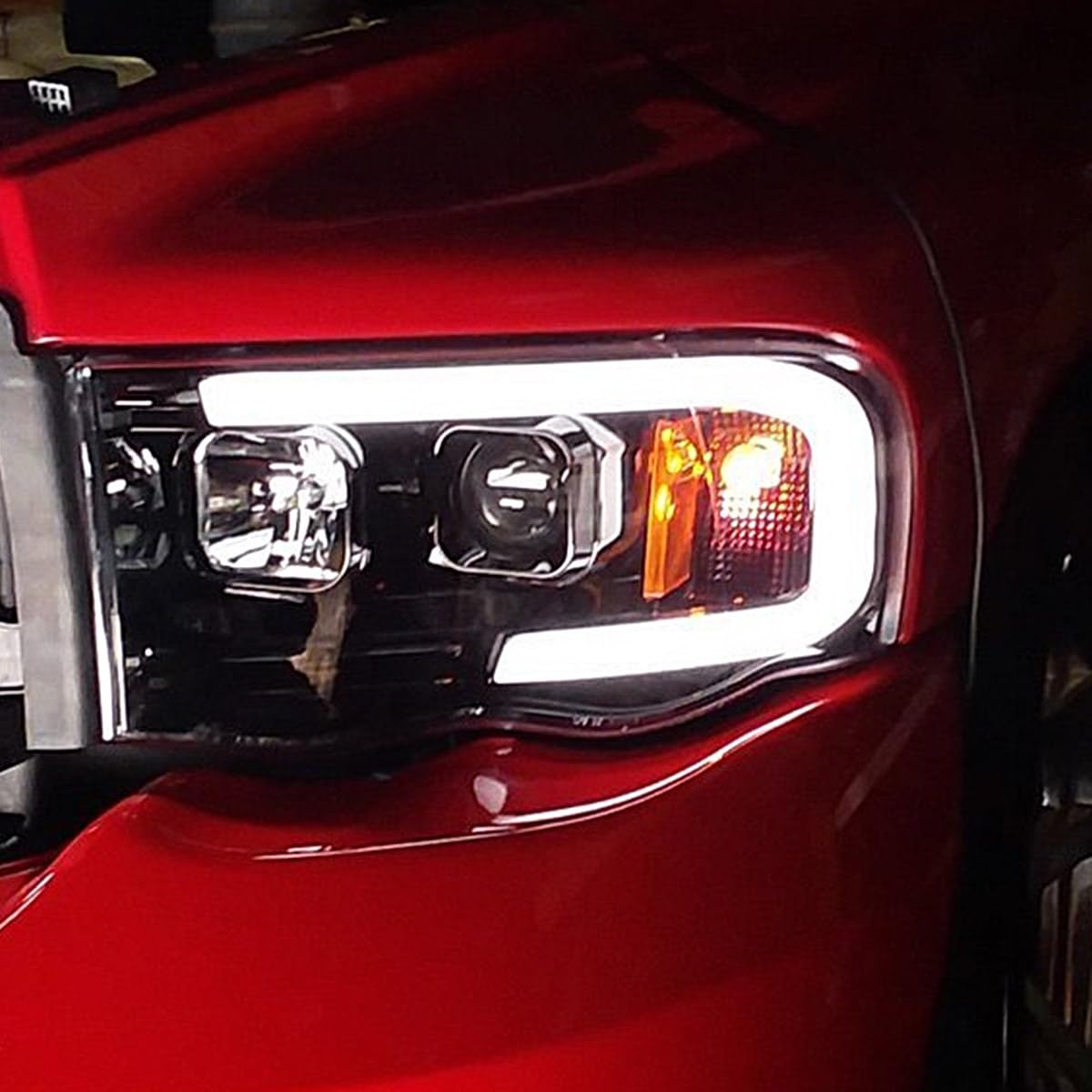 RECON - Premium Ultra Bright Projector Headlights Fits 2002-2005 Dodge RAM (1500, 2500, 3500) OLED Halos & DRL - Smoked Lens