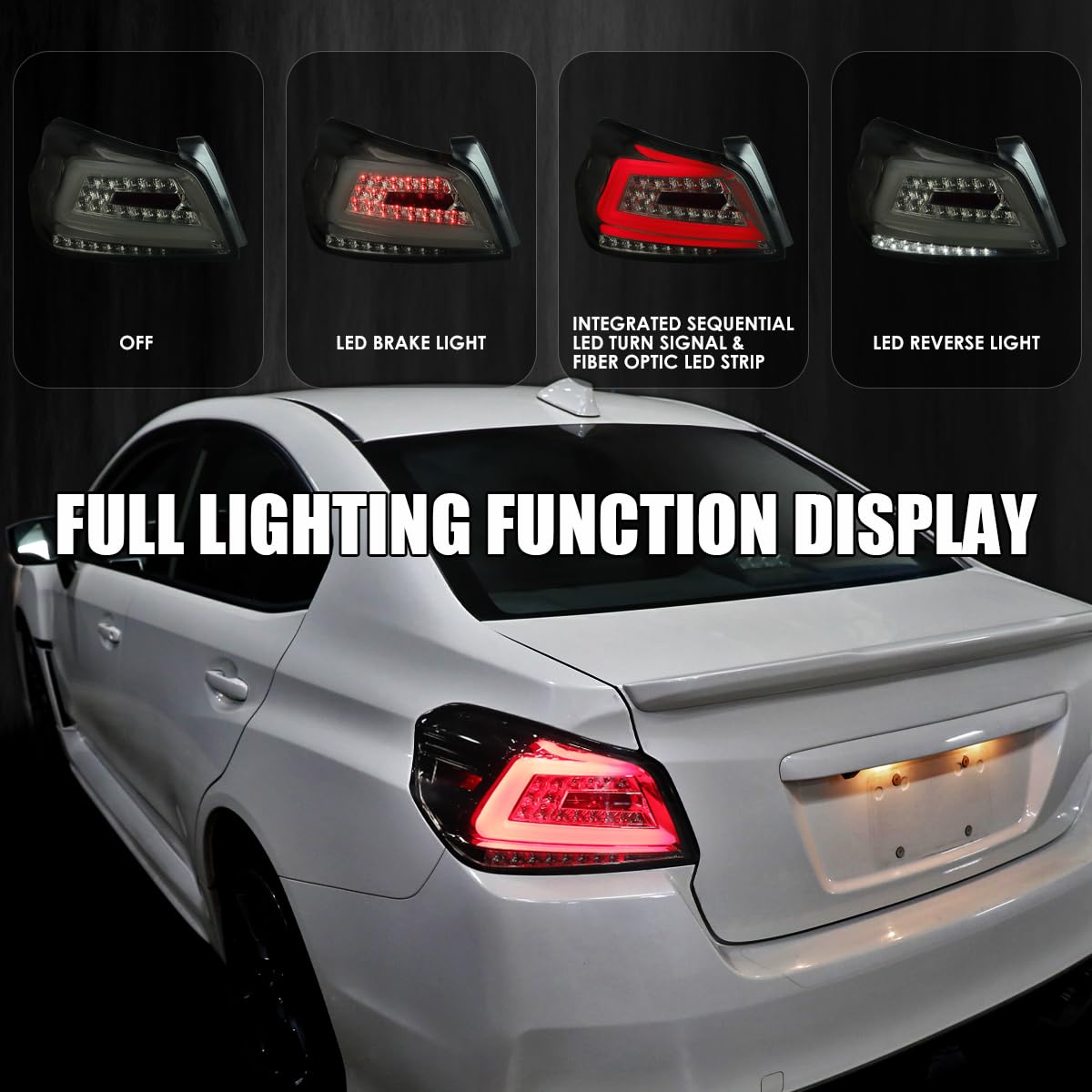Smoke LED Tail Lights SPEC-D TUNING w/White Sequential LED Tube Compatible with 2015-2021 Subaru WRX/WRX STI Left + Right Pair Assembly