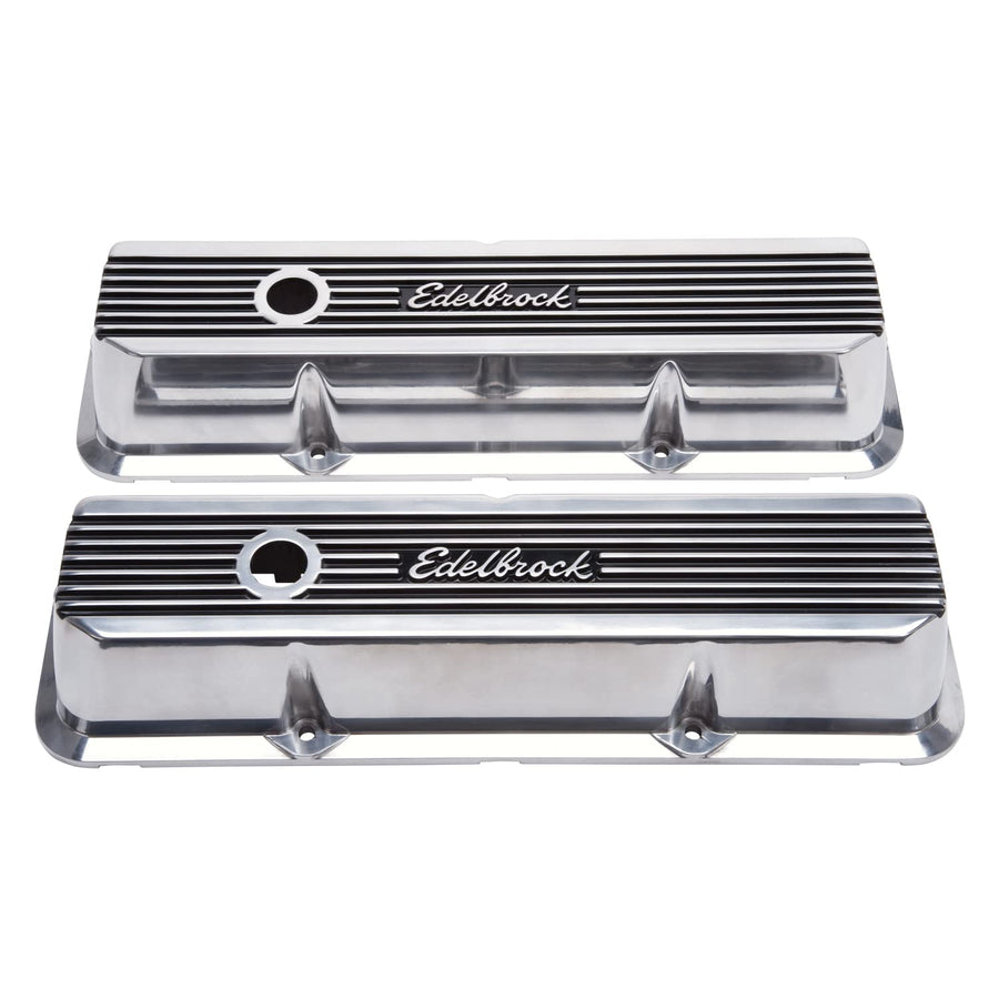 Elite II Series Edelbrock Valve Cover Polished Raised Fins 3.55 in. Overall Height