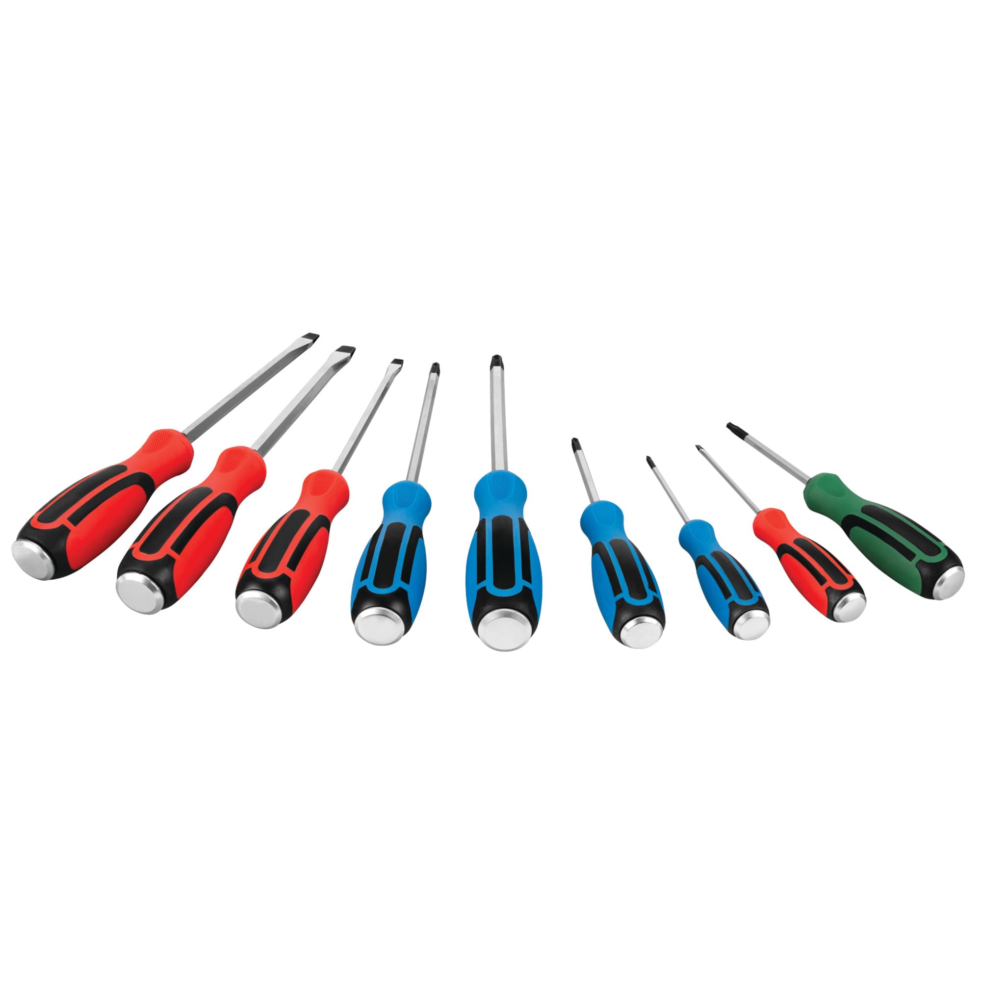 W1742 Performance Tool 9 Pc. Screwdriver Set with Rack - Heat-Treated Shafts, Magnetic Tips, Color-Coded Grips