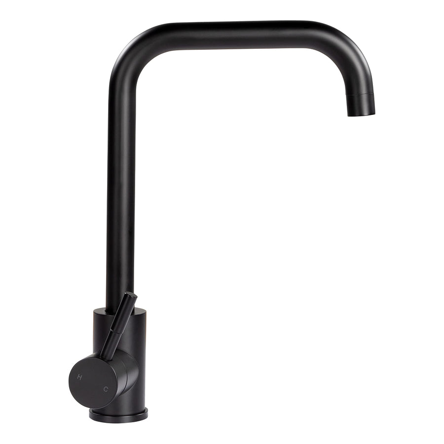 Lippert Square Gooseneck Kitchen Faucet for RVs and Residential, Black Flow Max