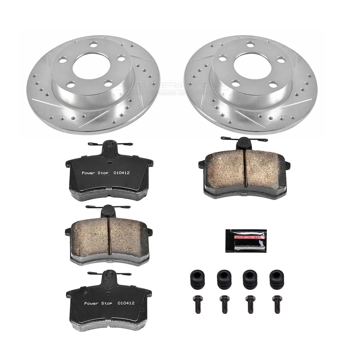 Power Stop K584 Rear Brake Pads Z23 Carbon Fiber with Drilled & Slotted Brake Rotors Kit For Audi A4 Quattro 1996-2001 [Model Specific]