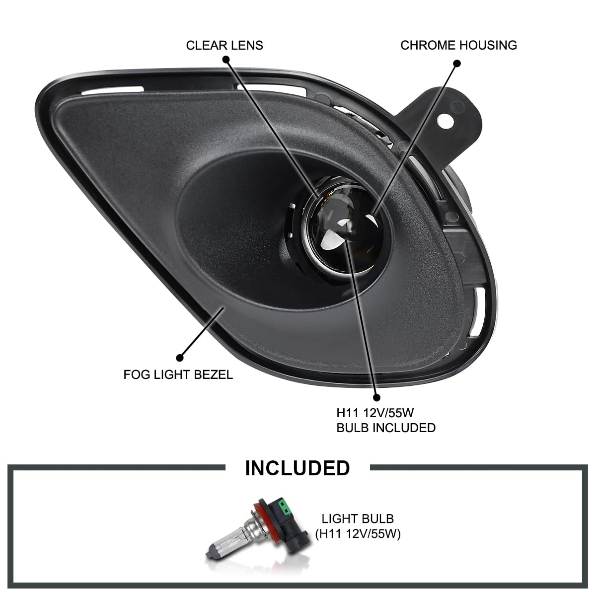 Fog Lights SPEC-D TUNING + H11 Bulbs Compatible with 2015-2020 Dodge Charger, L+R Pair Assembly