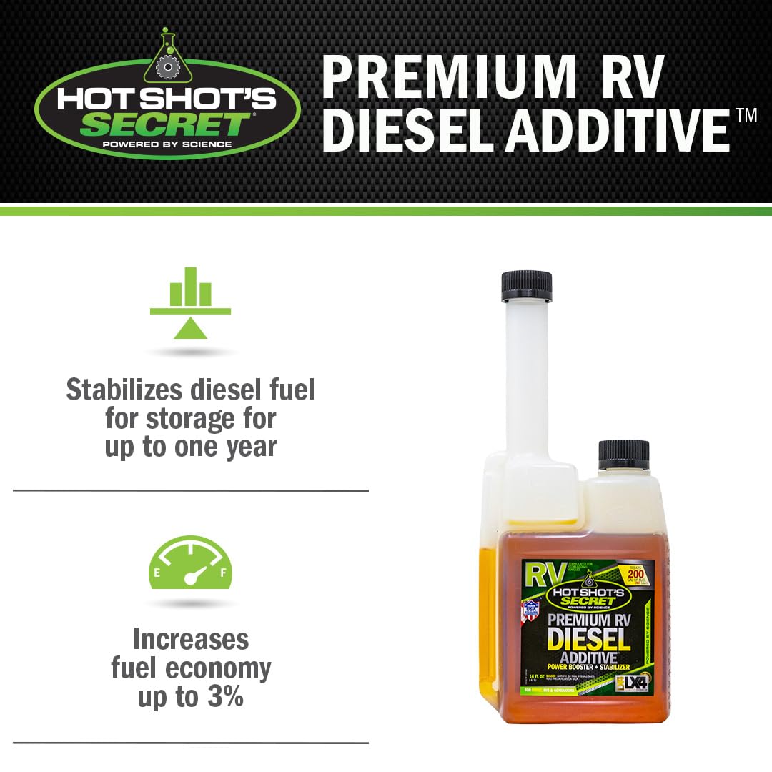 Premium Hot Shot's Secret RV Diesel Additive 16 Ounce Bottle, Packaging May Vary