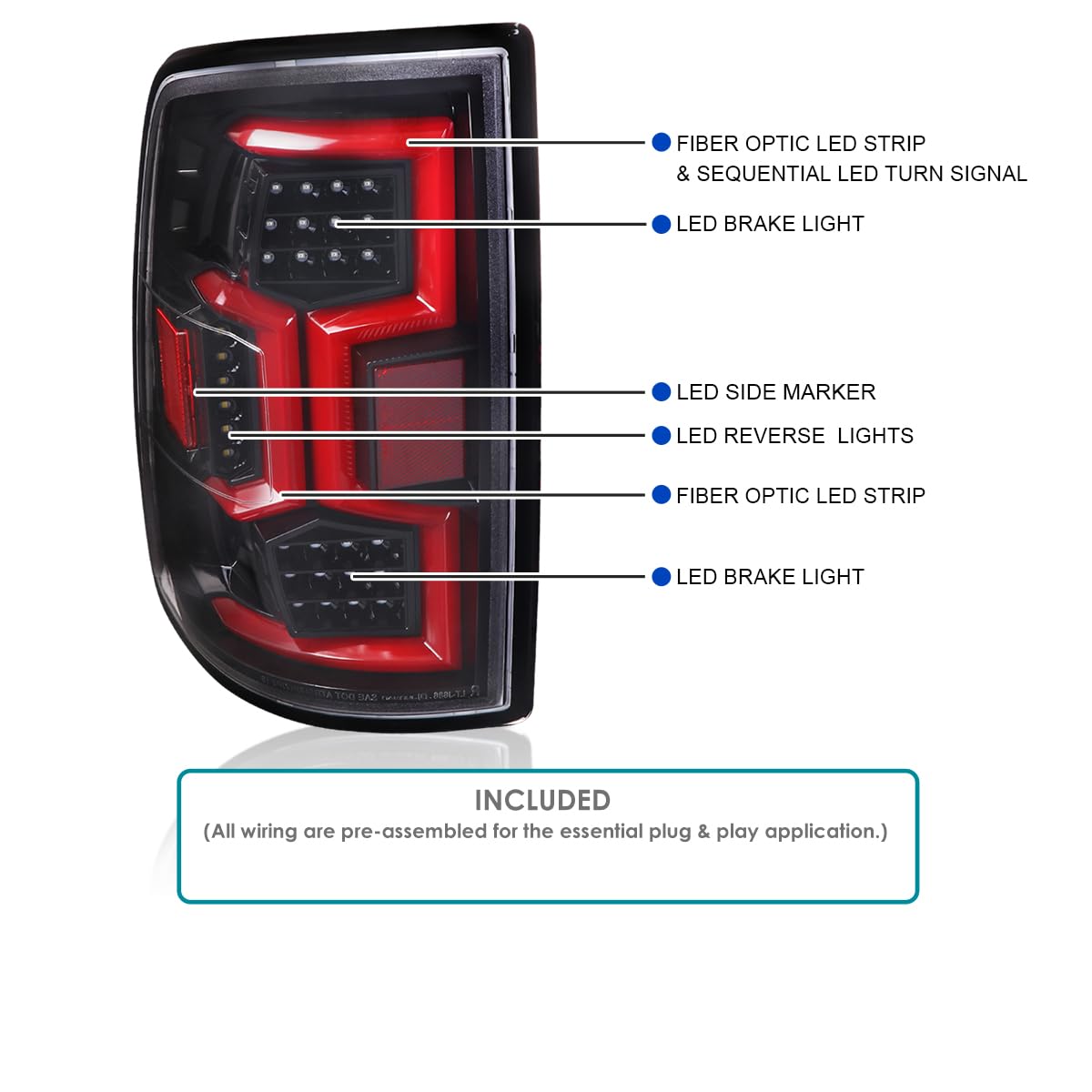 Jet Black SPEC-D TUNING Tail Lights w/Fiber Optic Sequential LED Turn Signal Lights Compatible with 2019-2024 Dodge Ram 2500/3500