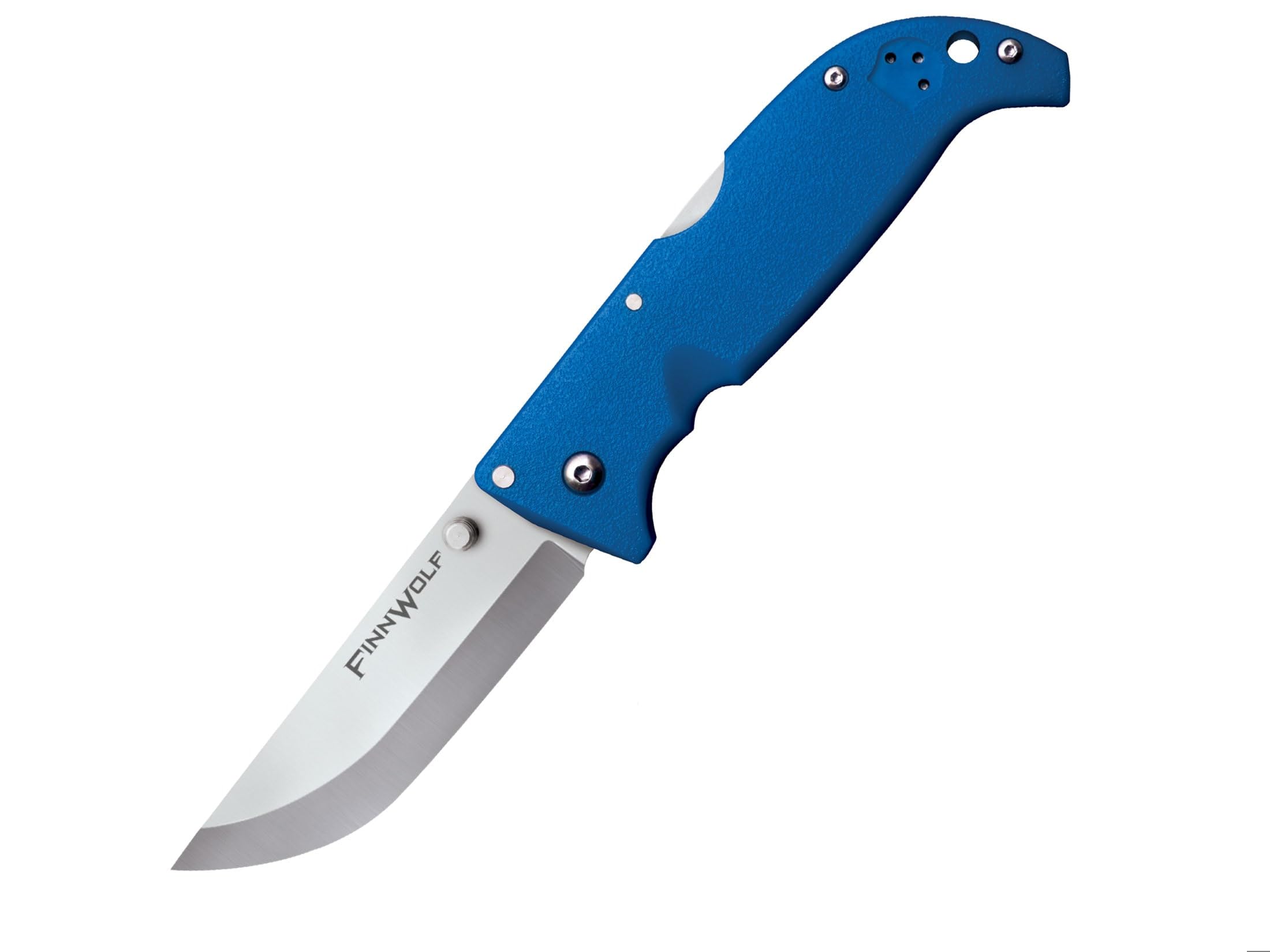 Cold Steel 3.5in Finn Wolf AUS8A Razor-Sharp Straight Back Blade 4.375in Griv-Ex Blue Handle Hunting Folding Knife, Boxed