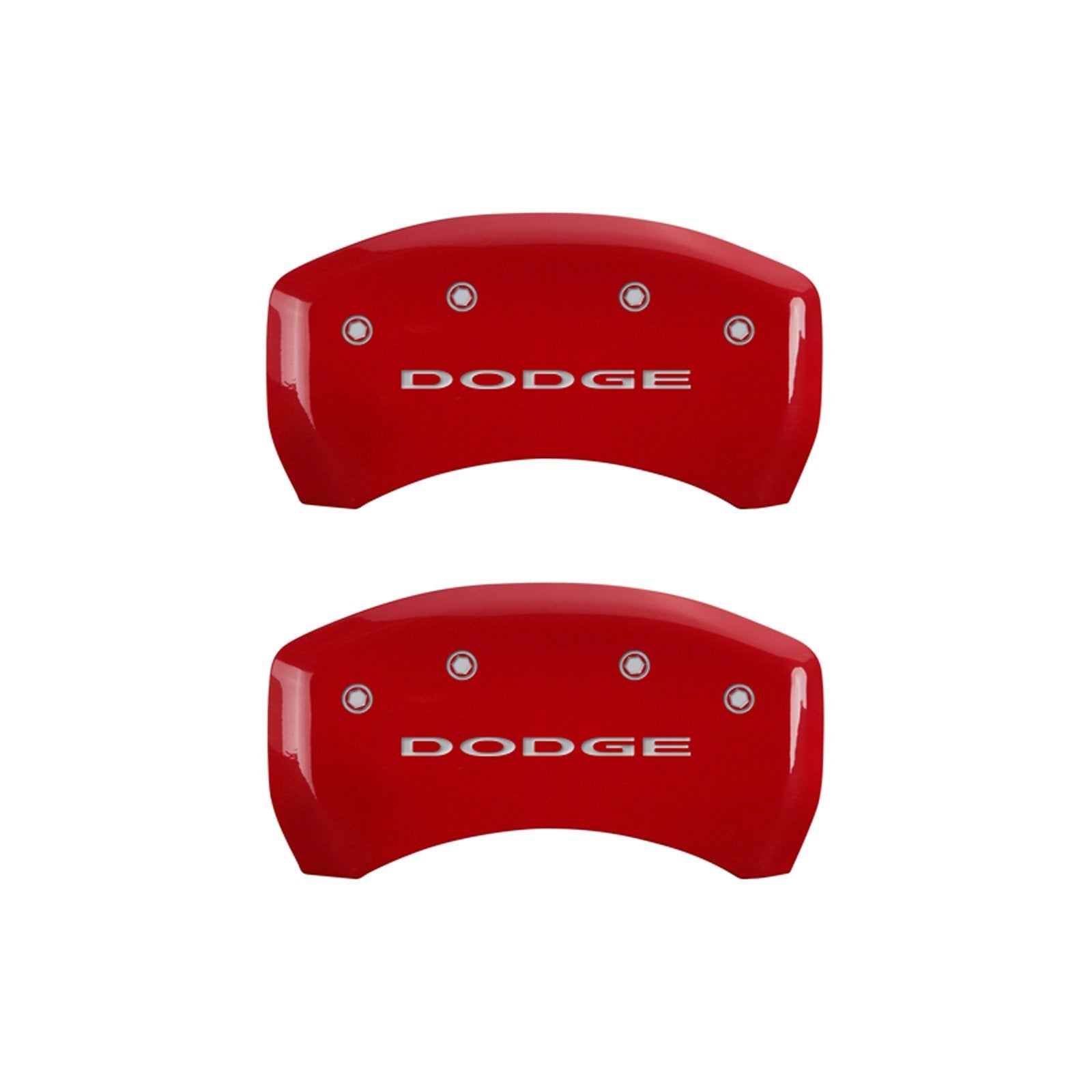 Brake Caliper Covers for 2011-2023 Dodge Challenger & 2011-2023 Dodge Charger - MGP Caliper Covers (Requires Dual Piston Front Caliper) Front and Rear Set - Engraved DODGE Logo (Red)