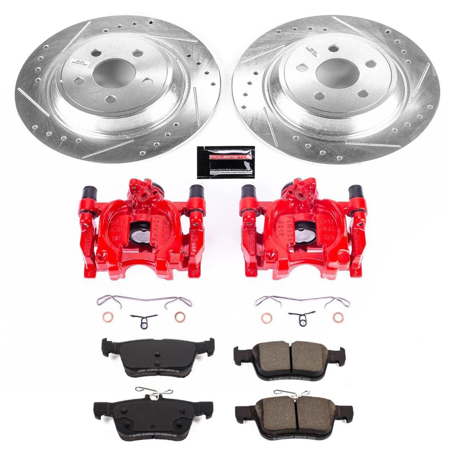 Power Stop Z23 Evolution Rear Brake Kit-Drilled/Slotted Rotors, Brake Pads & Calipers Carbon Ceramic For Ford Fusion, Ford Police Responder Hybrid, Lincoln Continental [Model Specific]