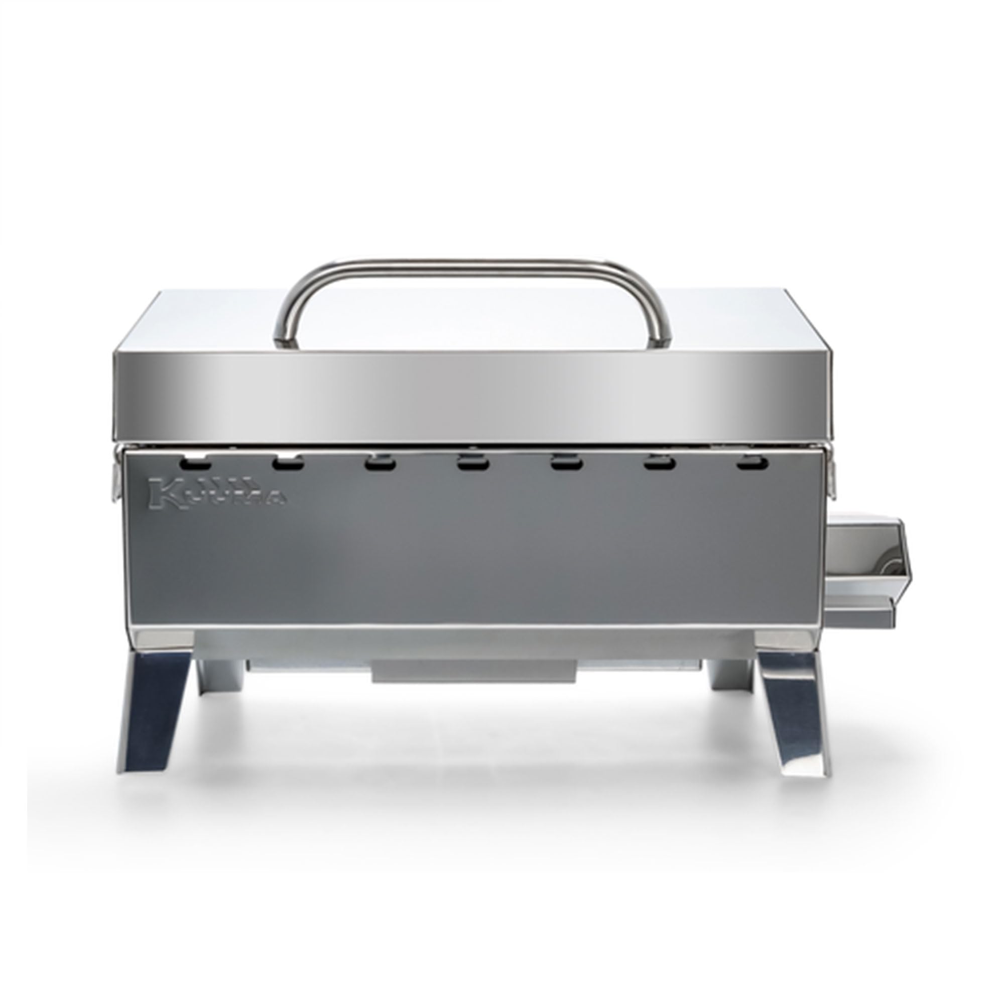 Camco Premium Kuuma Stainless Steel Mountable Gas Grill w/Regulator -Compact Portable Size Perfect for Boats, Tailgating and More - Stow N Go 125" (58140)