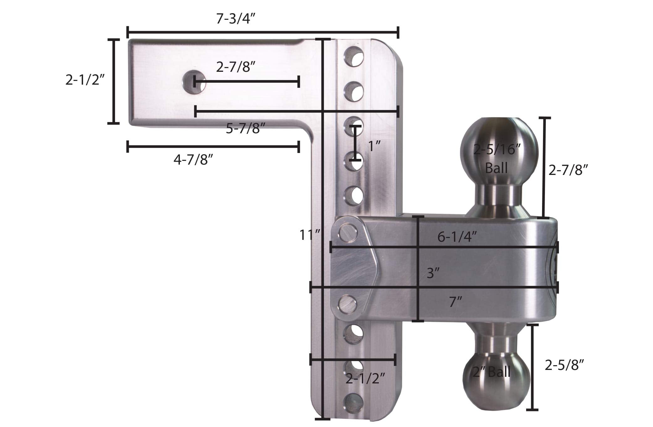 Weigh Safe 8" Drop CTB825CERBLA Hitch w/ 2.5" Shank/Shaft, Adjustable Aluminum Trailer & Ball Mount, Chrome Plated Combo Ball (2" & 2-5/16") & a Double-pin Key Lock CERAKOTE Black