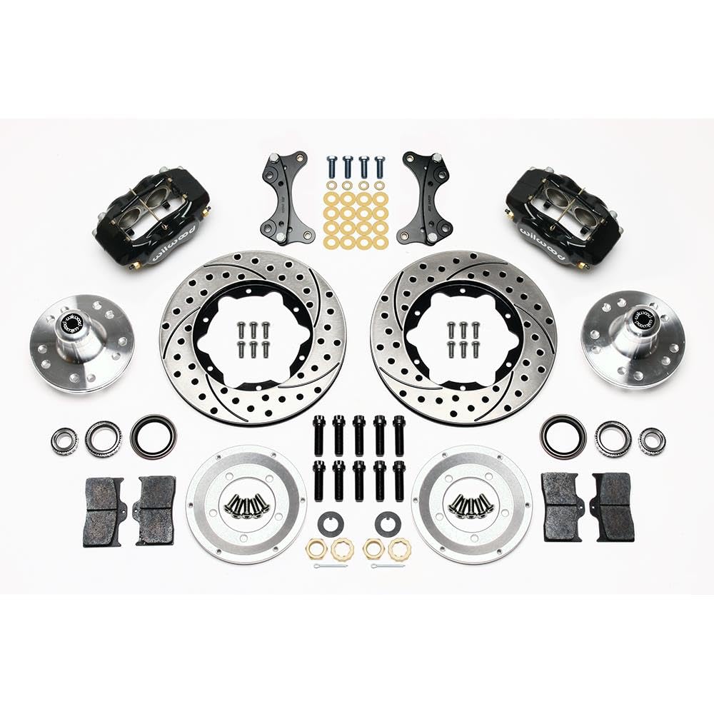 Wilwood Brake System, Front, Dynalite, 4 Piston Caliper, 11.00 in Drilled/Slotted Iron Rotor, Offset, Aluminum, Black Powder Coat, ProSpindle, Kit