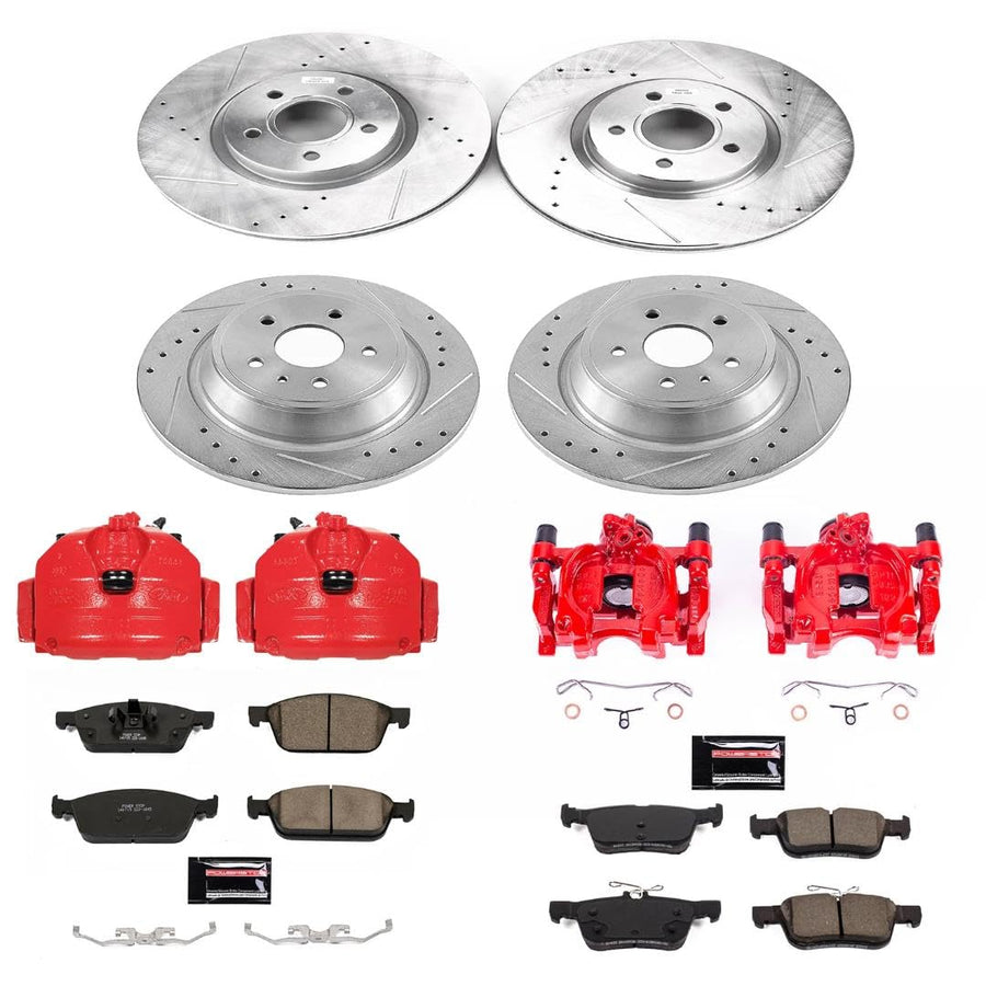 Power Stop Z23 Evolution Front and Rear Brake Kit-Drilled/Slotted Rotors, Brake Pads & Calipers Carbon Ceramic For Ford Escape 2017 [Model Specific]