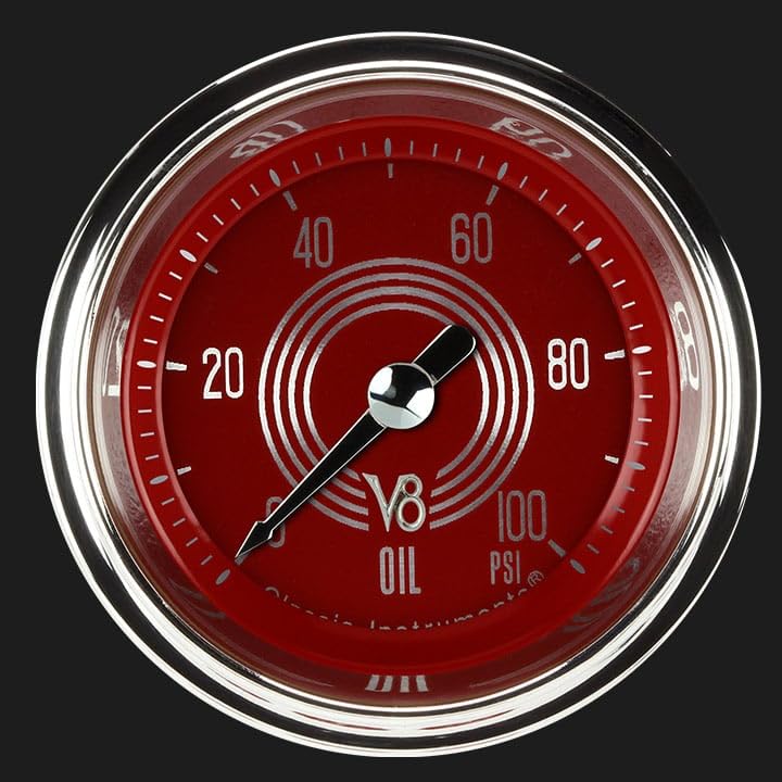 V8 Red Steelie Classic Instruments V8RS181SHC 2-1/8" Oil Pressure 100 PSI Electric