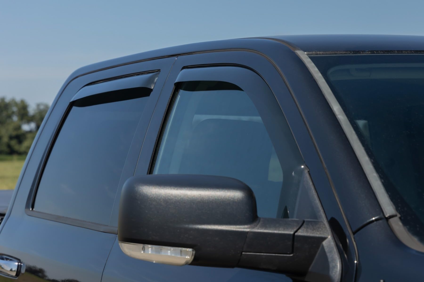 Rough Country Window Rain Guards in-Channel for Ram 1500 (2009-2018) & 2500/3500 Crew Cab (2019-2025) - Low Profile Window Visors, 4-Pc Rain Guard for Trucks