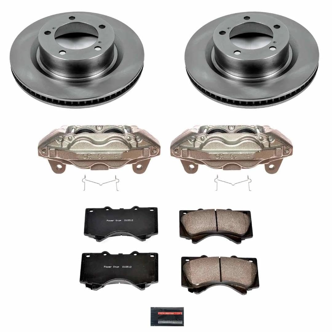 Power Stop KCOE2952B Front Brake Caliper Kit- Brake Pads, Brake Rotors & Calipers For Toyota Sequoia 2016-2022, Toyota Tundra 2015-2021 [Model Specific]