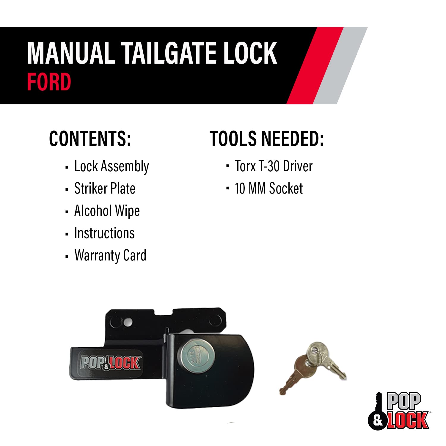 Manual Tailgate Lock Pop & Lock PL2500 Black for Ford (Works Without Factory Lock)