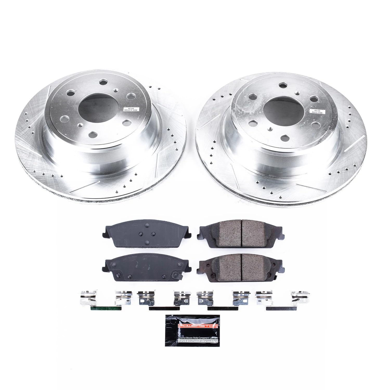 Rear Brake Kit PowerStop For 2014-2018 Chevy Silverado 1500, 2015-2020 Suburban, 2014-2018 GMC Sierra 1500, 2015-2020 Yukon - Drilled & Slotted Disc Rotors with Ceramic Brake Pads Replacement, K6562