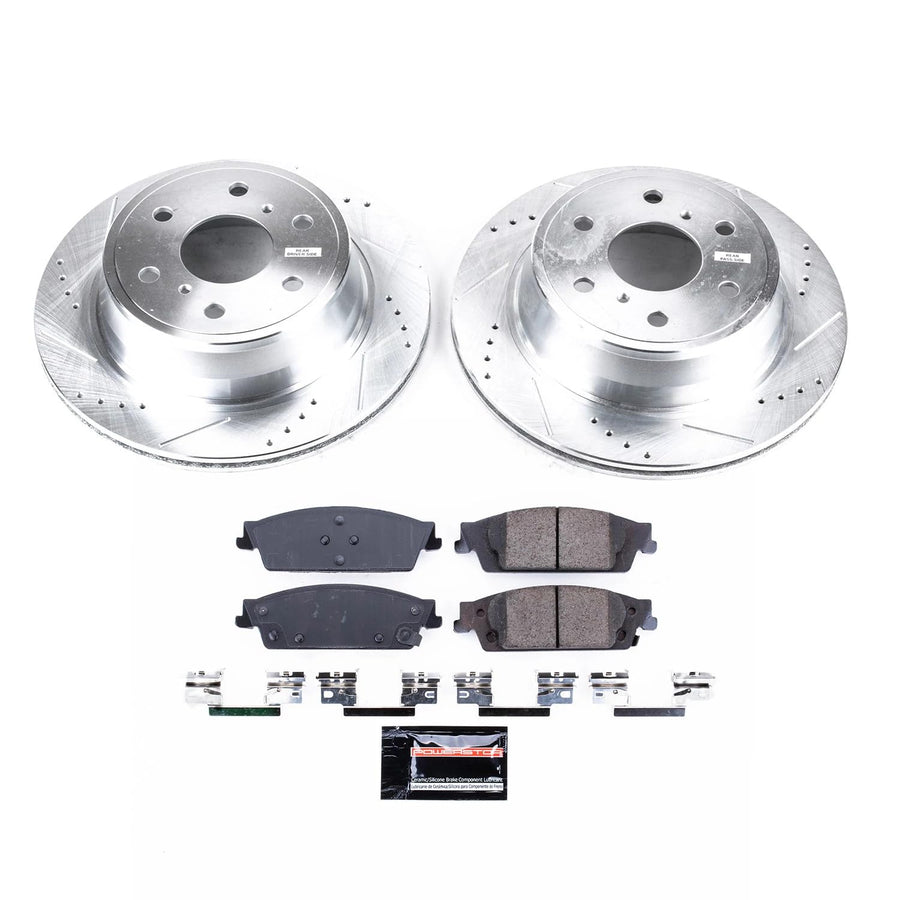 Rear Brake Kit PowerStop For 2014-2018 Chevy Silverado 1500, 2015-2020 Suburban, 2014-2018 GMC Sierra 1500, 2015-2020 Yukon - Drilled & Slotted Disc Rotors with Ceramic Brake Pads Replacement, K6562