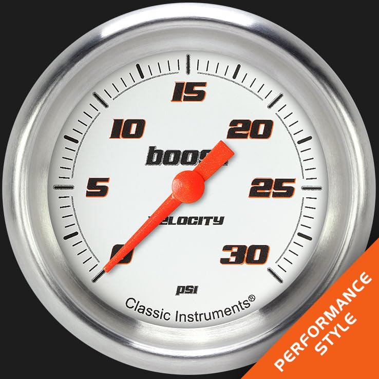 Velocity Classic Instruments White 2 5/8" Boost Gauge 30 PSI Electric VS342WAPF
