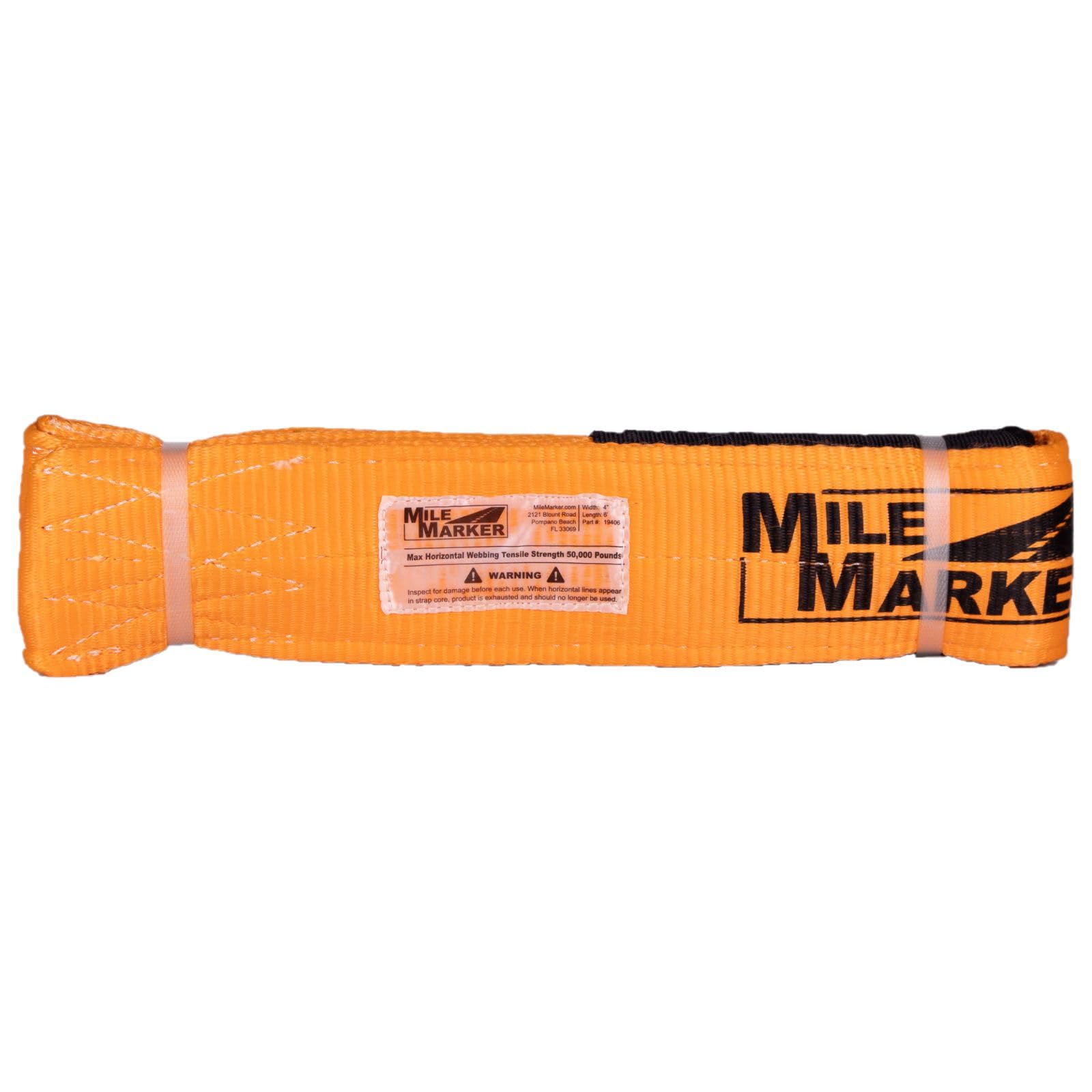 Mile Marker Single Orange 4" x 6' 19406 Tree Saver Strap - Rated at 50,000 Pound Capacity - Safe & Responsible Off Road Rescues - Reinforced Eyelet on Each End