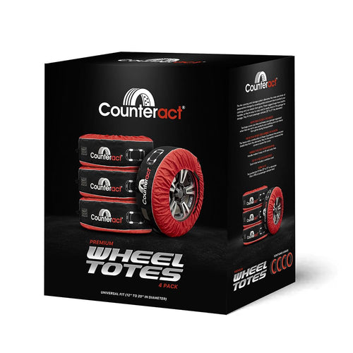 Counteract 4 Pack Tire Cover - Black & Red Oxford Fabric 600D - Size M (12-19") - Ideal RV Tire Covers and Tire Covers for Trailers, Cars, Trucks, SUV - Handlebar, Window Card, Tire Identifying Image